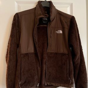 Brown Fuzzy North Face full zip jacket